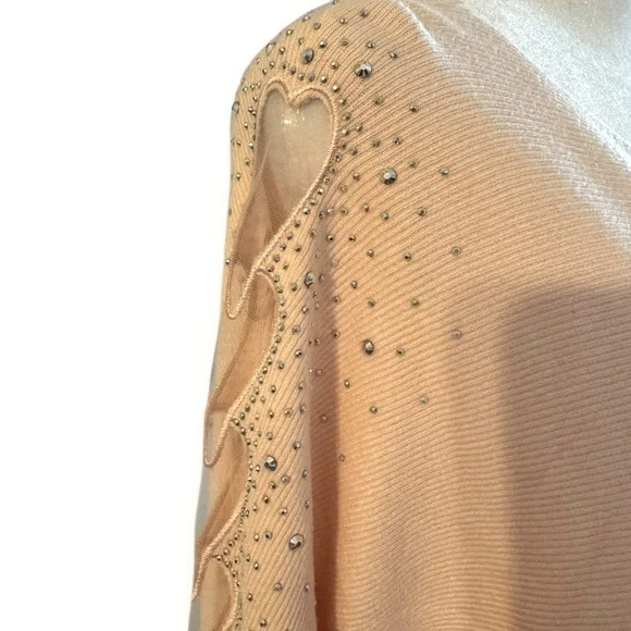 Liv Milano Blush Pink  Sweater 1X | Rhinestone Detail Long Sleeve Top - Picture 2 of 6